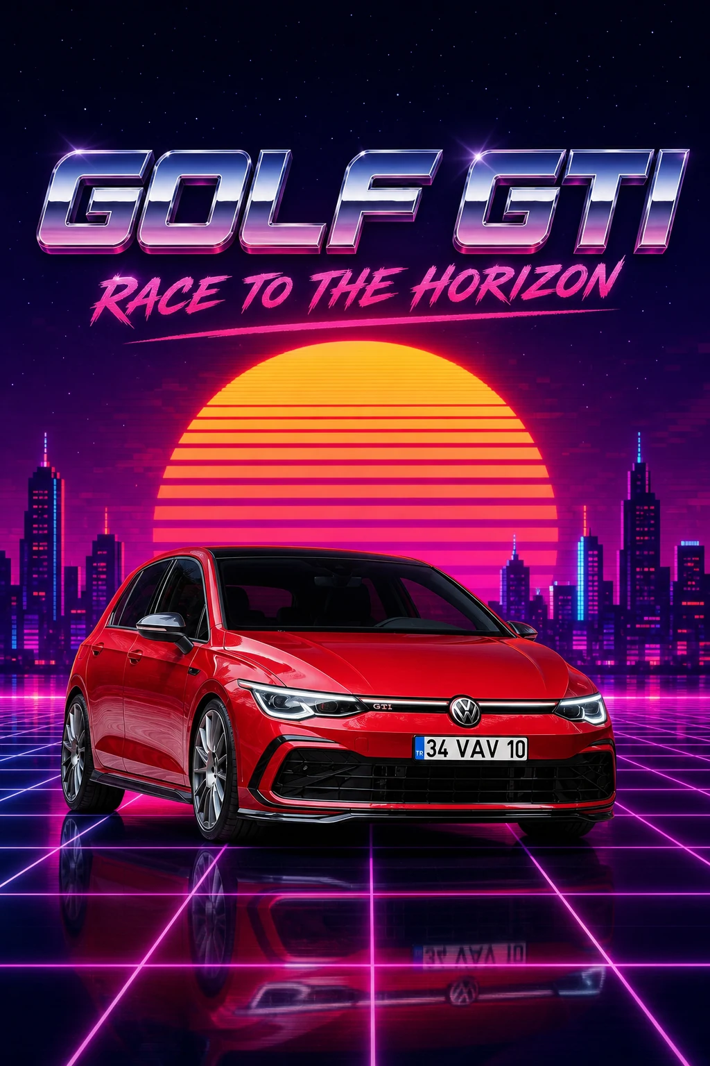 VW Golf GTI · Synthwave-Poster