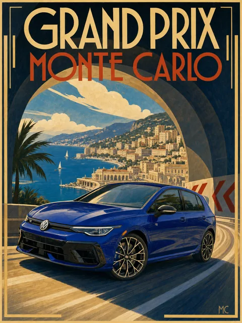Auto im Stil Art-Déco-Rennplakat